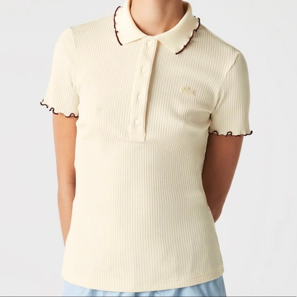 Women's Lacoste Slim Fit Ribbed Colored Flounced Details Polo